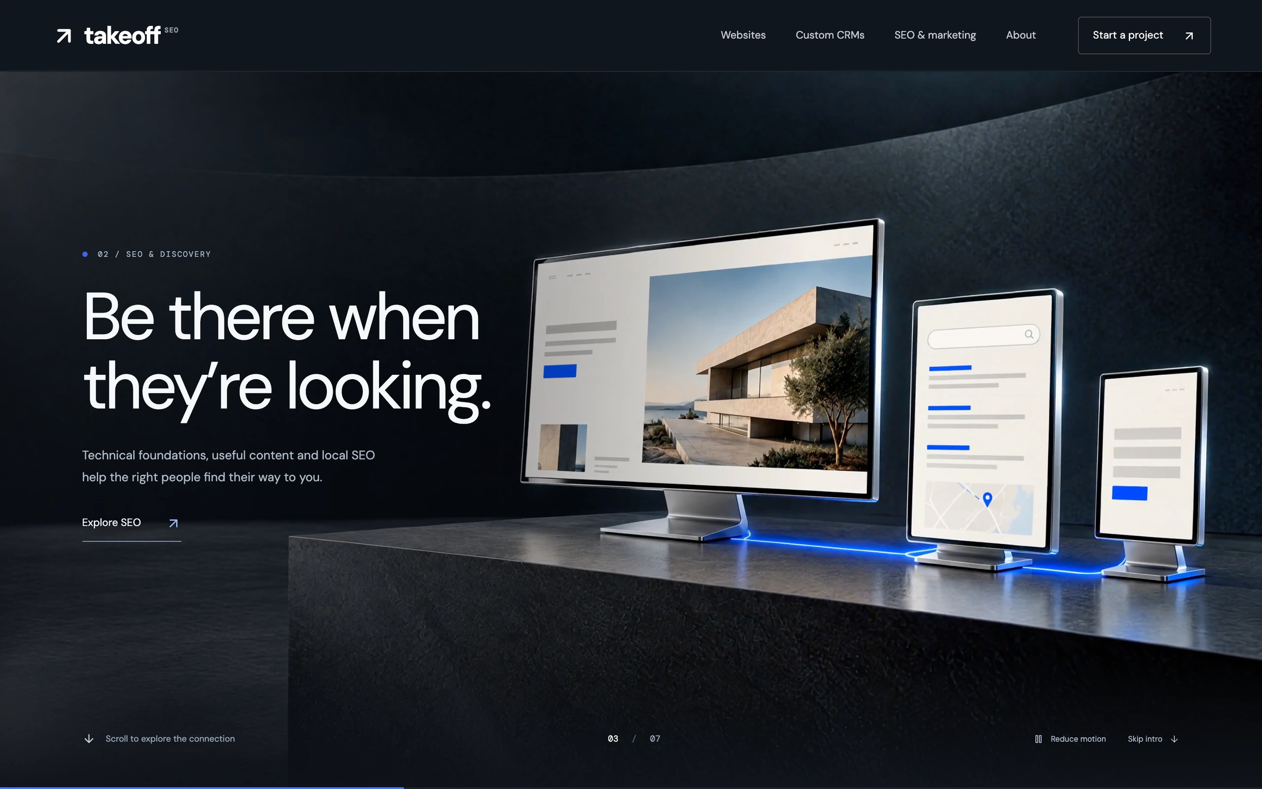 A chapter from Takeoff SEO’s scroll-controlled website film