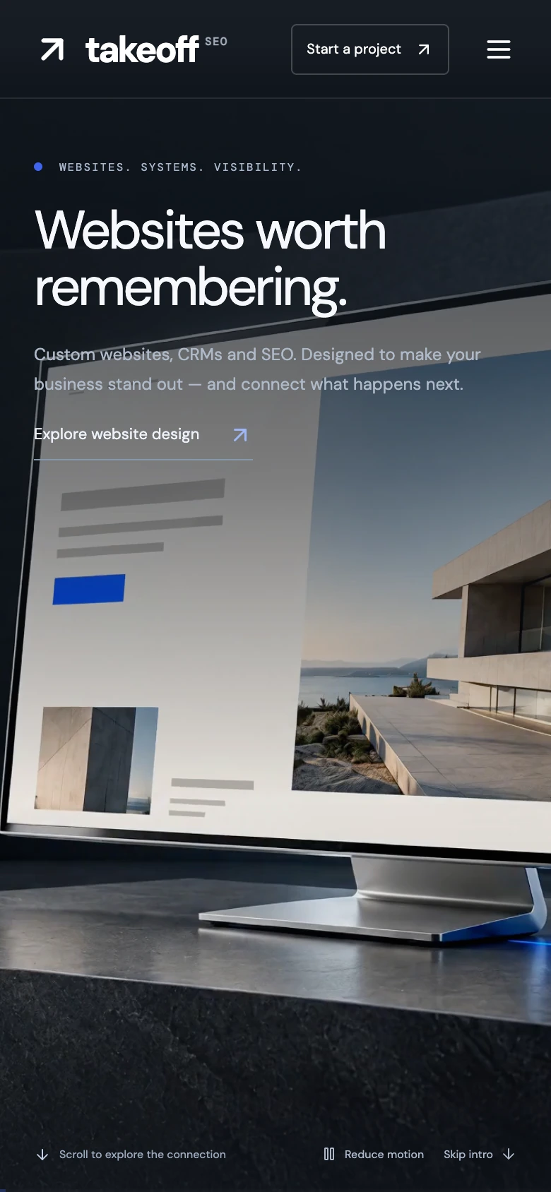 Takeoff SEO website on a mobile screen