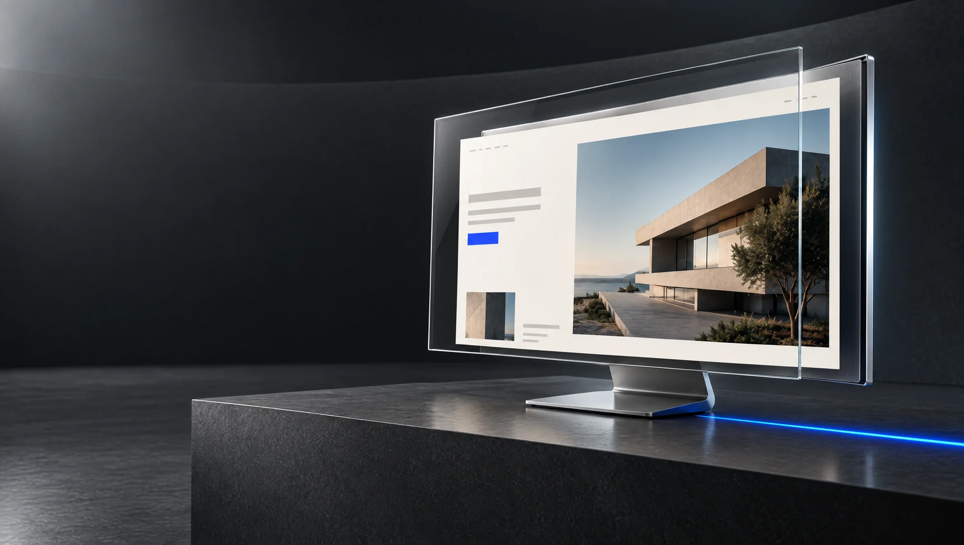 A website's glass and content layers, showing careful construction